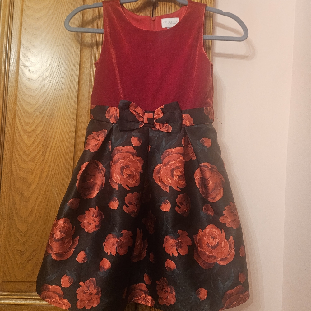 Red and Black Floral Kids Dress